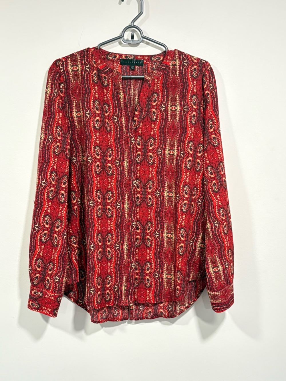 Sanctuary Red Paisley V-Neck Long-Sleeve Blouse